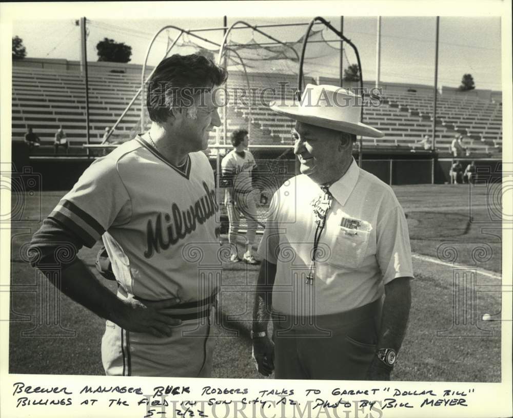 1982 Press Photo "Dollar Bill" Billings And Brewer Baseball Manager Buck Rodgers- Historic Images