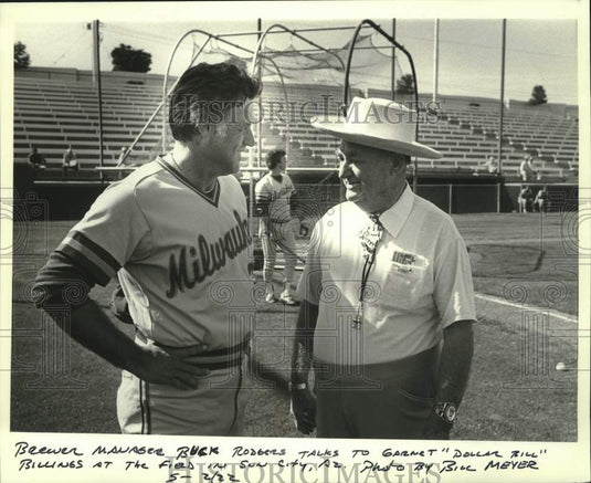1982 Press Photo "Dollar Bill" Billings And Brewer Baseball Manager Buck Rodgers- Historic Images