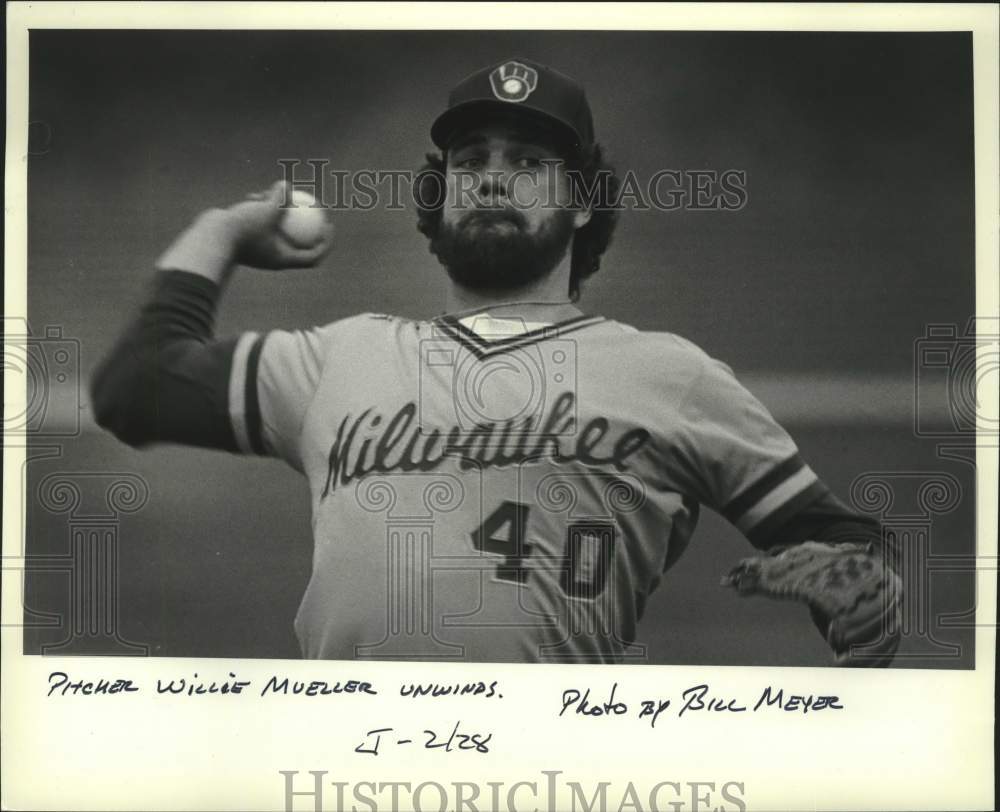 1982 Press Photo Milwaukee Baseball Pitcher Willie Mueller In Spring Training- Historic Images