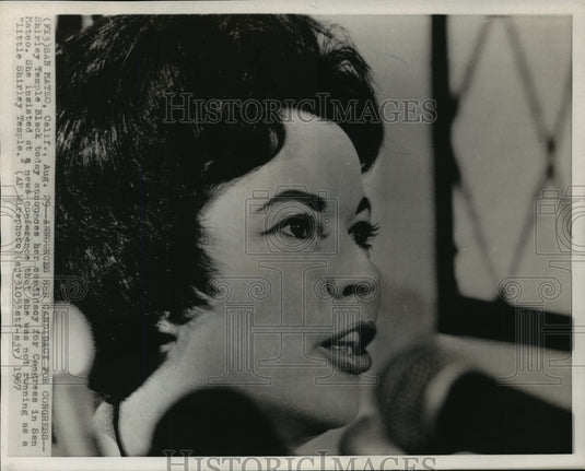 1967 Press Photo Shirley Temple Black Announce Republican Candidacy San Mateo CA- Historic Images