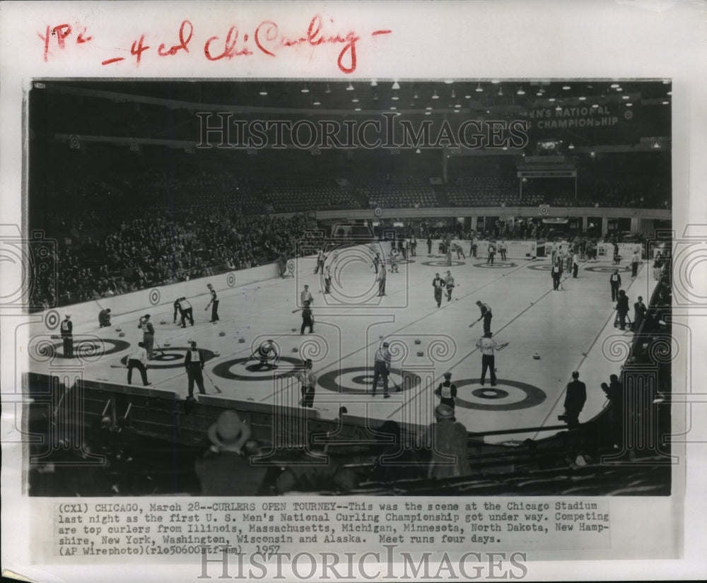 1957 Press Photo First U.S. Men&#39;s National Curling Championship Chicago- Historic Images