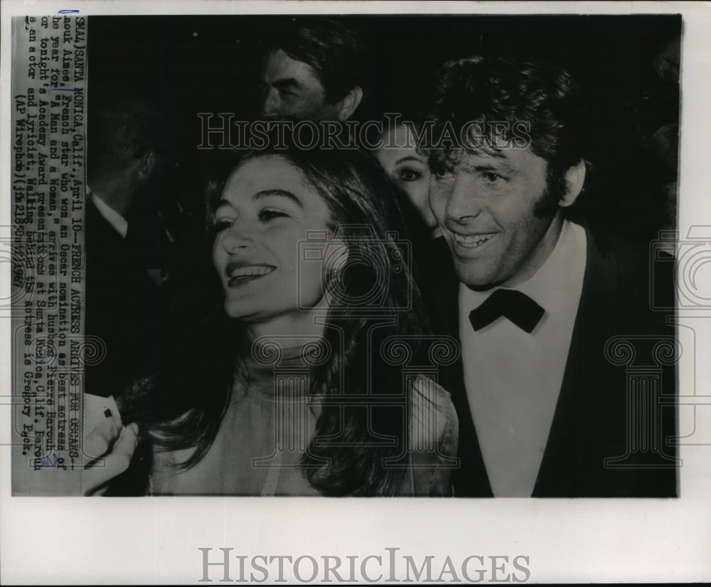 1967 Press Photo Actress Anouk Aimee, husband Pierre Barouh, Gregory Peck- Historic Images