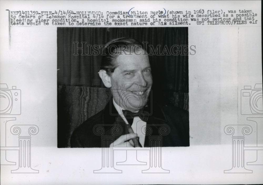 1963 Press Photo Hollywood: Milton Berle. taken to Cedars of Lebanon Hospital- Historic Images