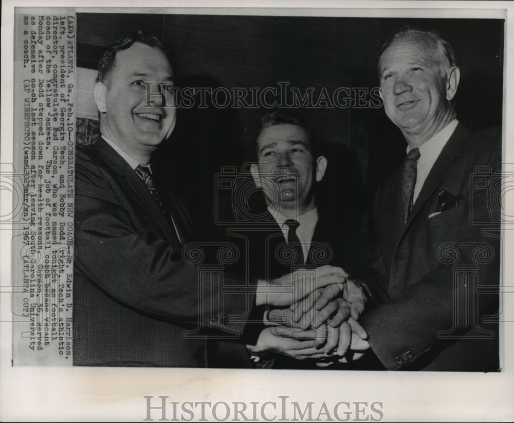 1967 Press Photo Bud Carson named Georgia Tech football Coach, Atlanta, GA- Historic Images
