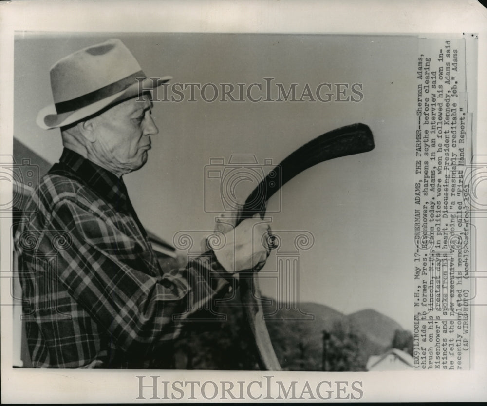 1961 Press Photo Sherman Adams completes his memoirs, Lincoln, New Hampshire- Historic Images