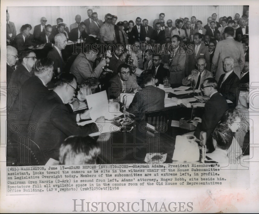 1958 Press Photo Sherman Adams in witness chair, Washington DC - mjw00446- Historic Images