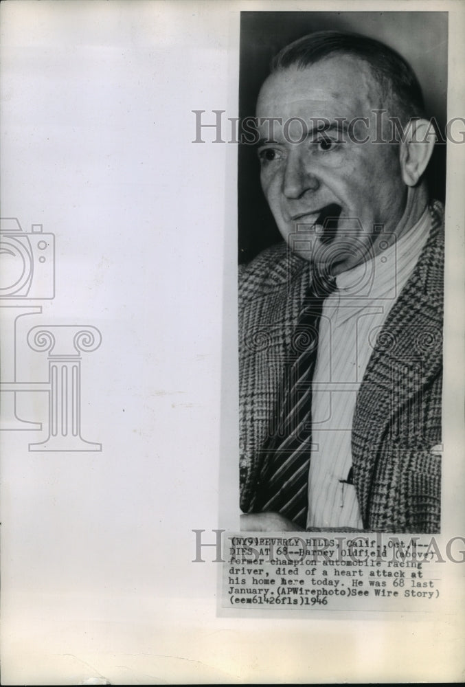 1946 Press Photo Barney Oldfield, Dies in his Home, age 68, Beverly Hills, Ca- Historic Images