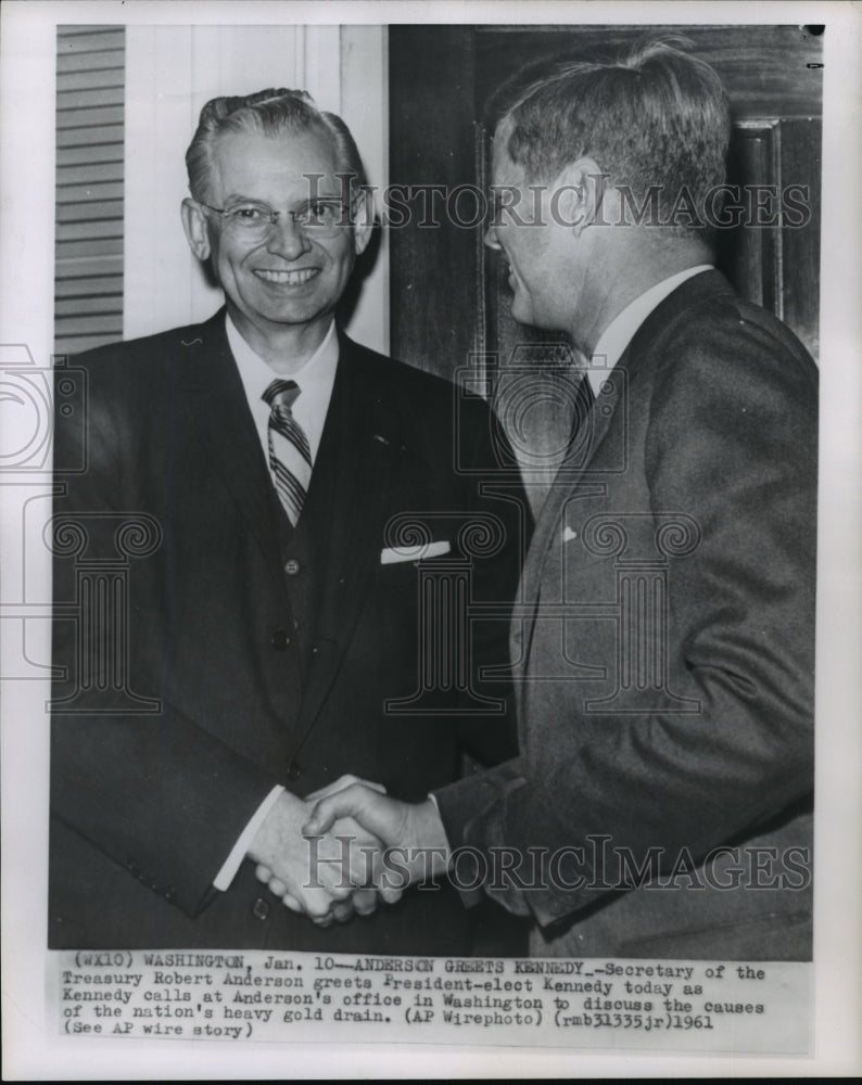 1961 Press Photo Robert Anderson meets President Kennedy in Washington DC- Historic Images