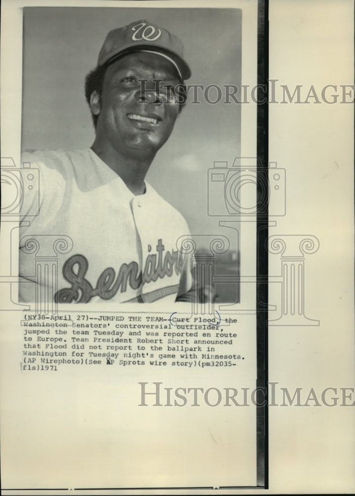 1971 Press Photo Baseball-Outfielder Curt Flood of the Washington Senators- Historic Images