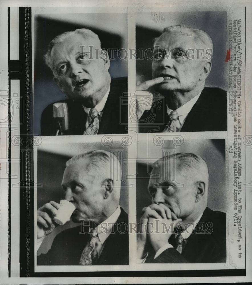 1958 Press Photo Sherman Adams, Assistant to President Eisenhower in Washington- Historic Images