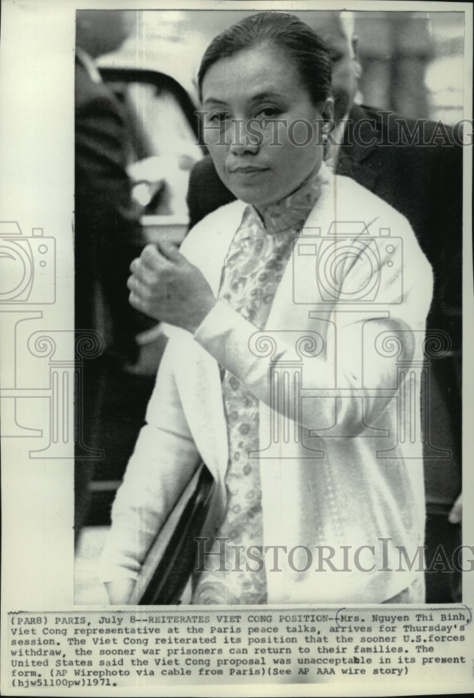 1971 Press Photo Nguyen Thi Binh, Viet Cong representative at Paris peace talks.- Historic Images