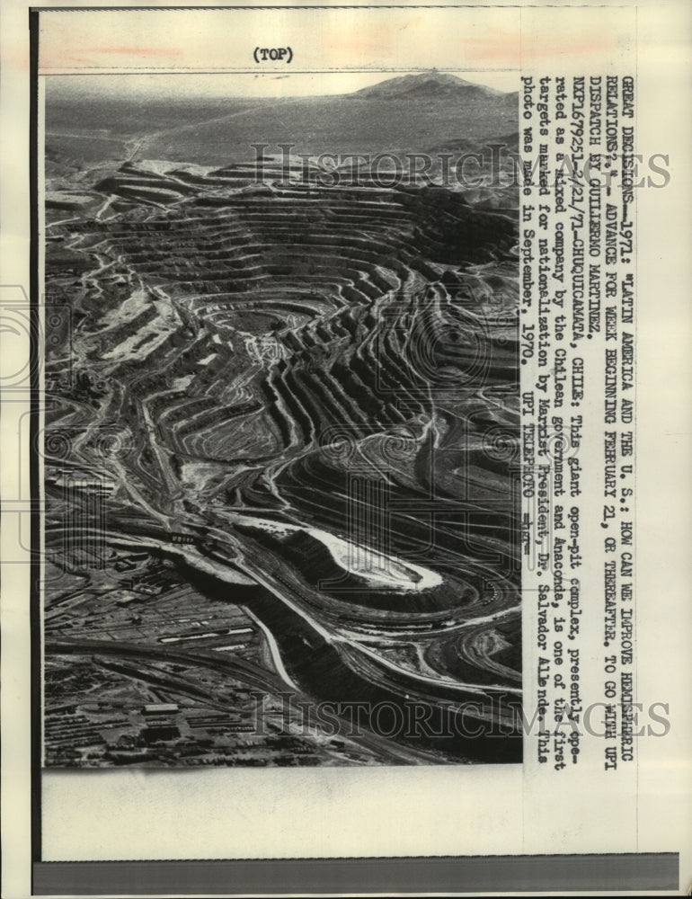 1970 Press Photo open-pit complex in Chuquicamata, Chile - mjw01000- Historic Images