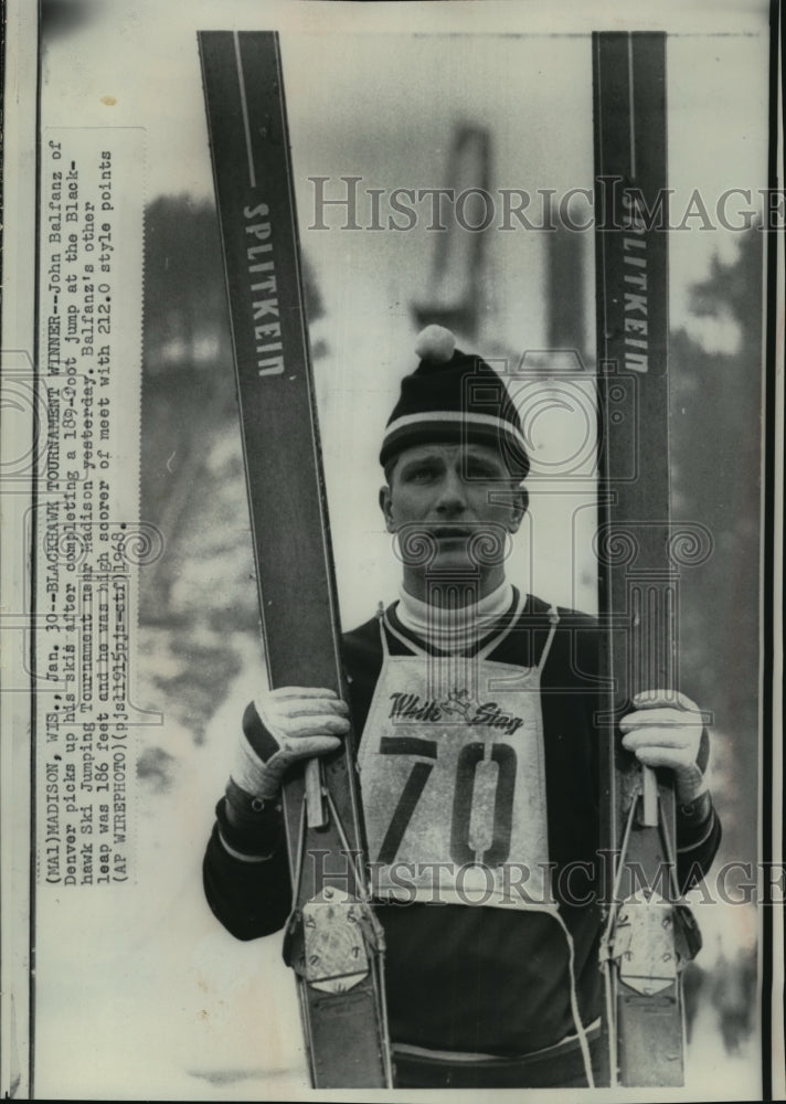 1968 Press Photo Ski Jumper John Balfanz wins Blackhawk tournament in Wisconsin.- Historic Images