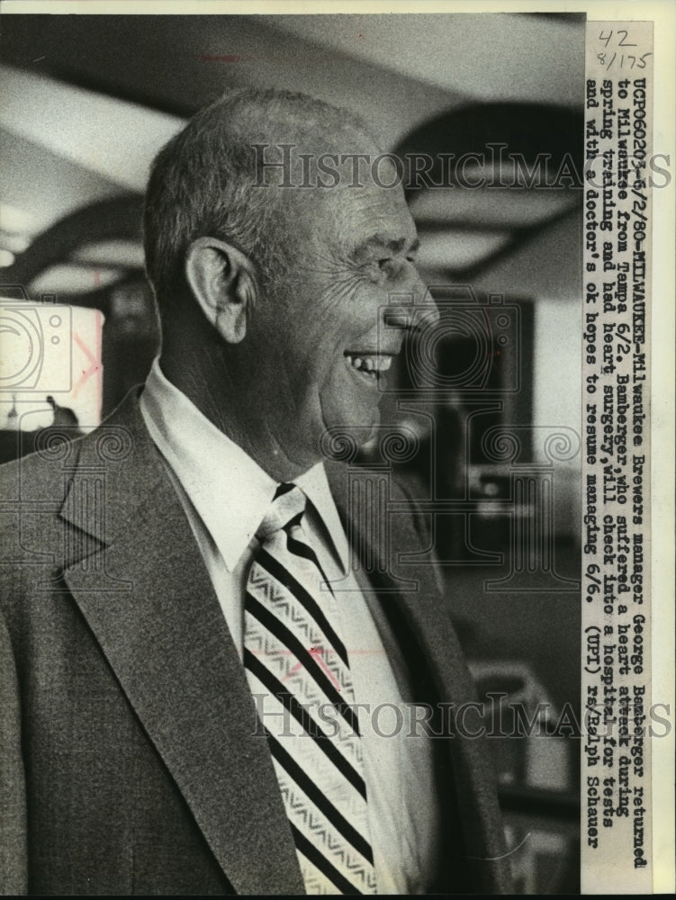 1980 Press Photo George Bamberger, Milwaukee Brewers manager, in Milwaukee- Historic Images