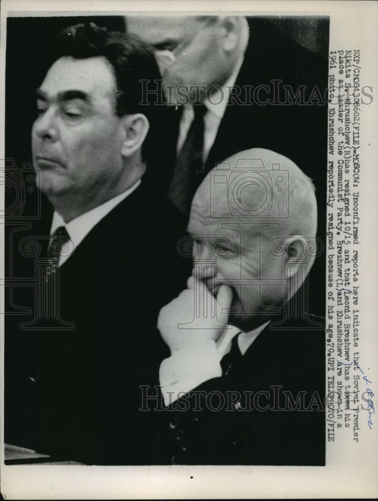 1961 Press Photo Nikita S. Khrushchev and Leonid Brezhnev - mjw01085- Historic Images