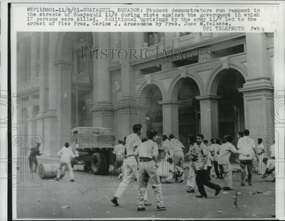 1961 Press Photo student demonstrators in Guayaquil, Equador - mjw01159- Historic Images