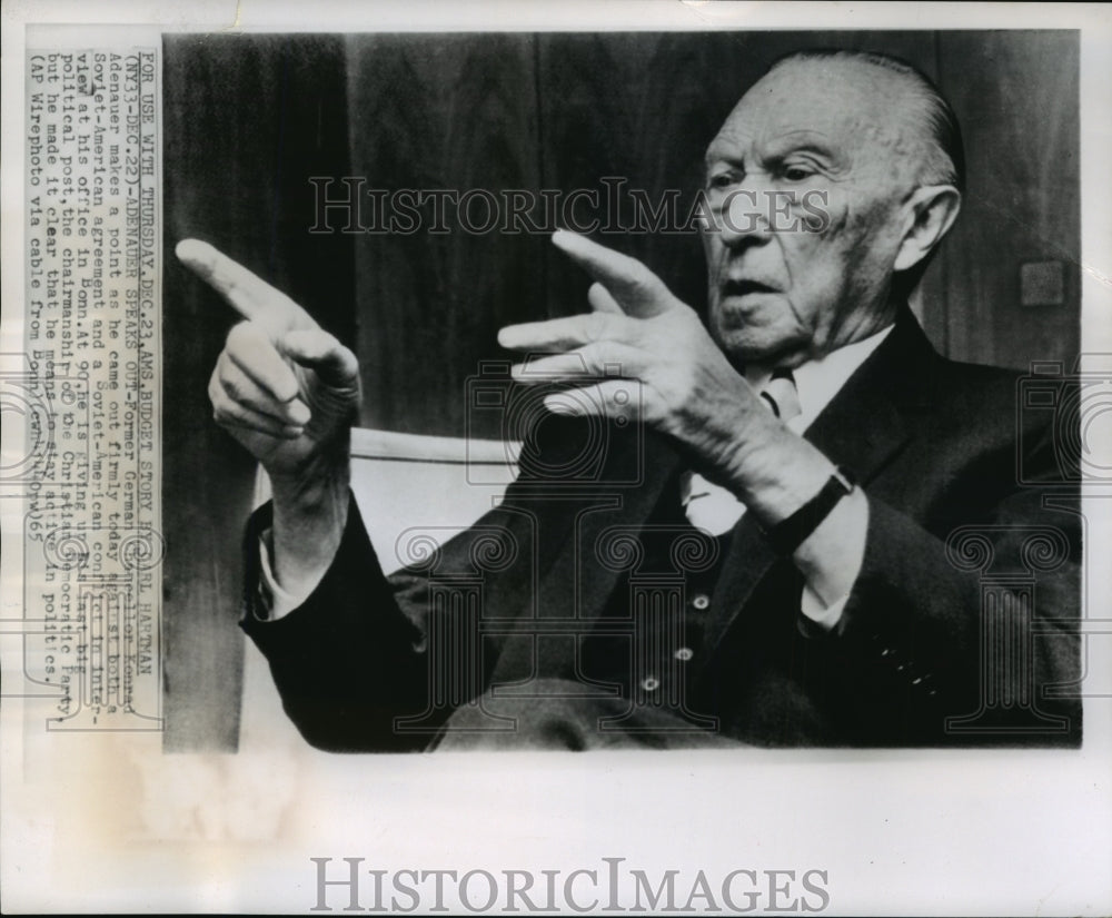 1965 Press Photo Former German Chancellor Konrad Adenauer, Bonn, Germany- Historic Images