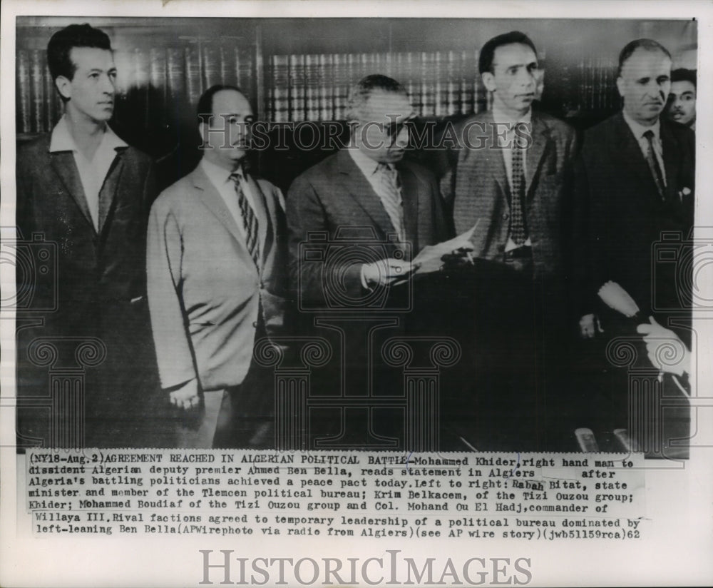 1962 Press Photo Algerians reach internal agreement over political leadership- Historic Images