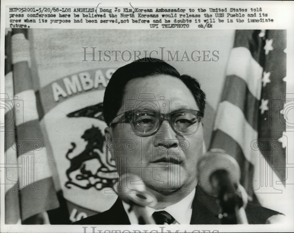 1968 Press Photo Kim Dong-Jo, Korean Ambassador Press Conference, Los Angeles Ca- Historic Images