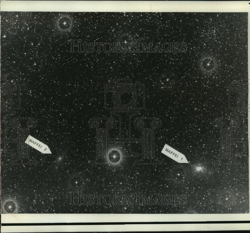 1971 Press Photo 2 galaxies photographed by Mount Palomar Observatory- Historic Images