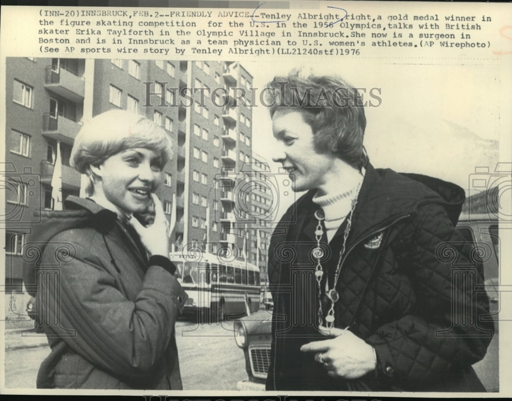 1976 Press Photo Tenley Albright, Erika Taylforth at Olympics in Innsbruck AT- Historic Images