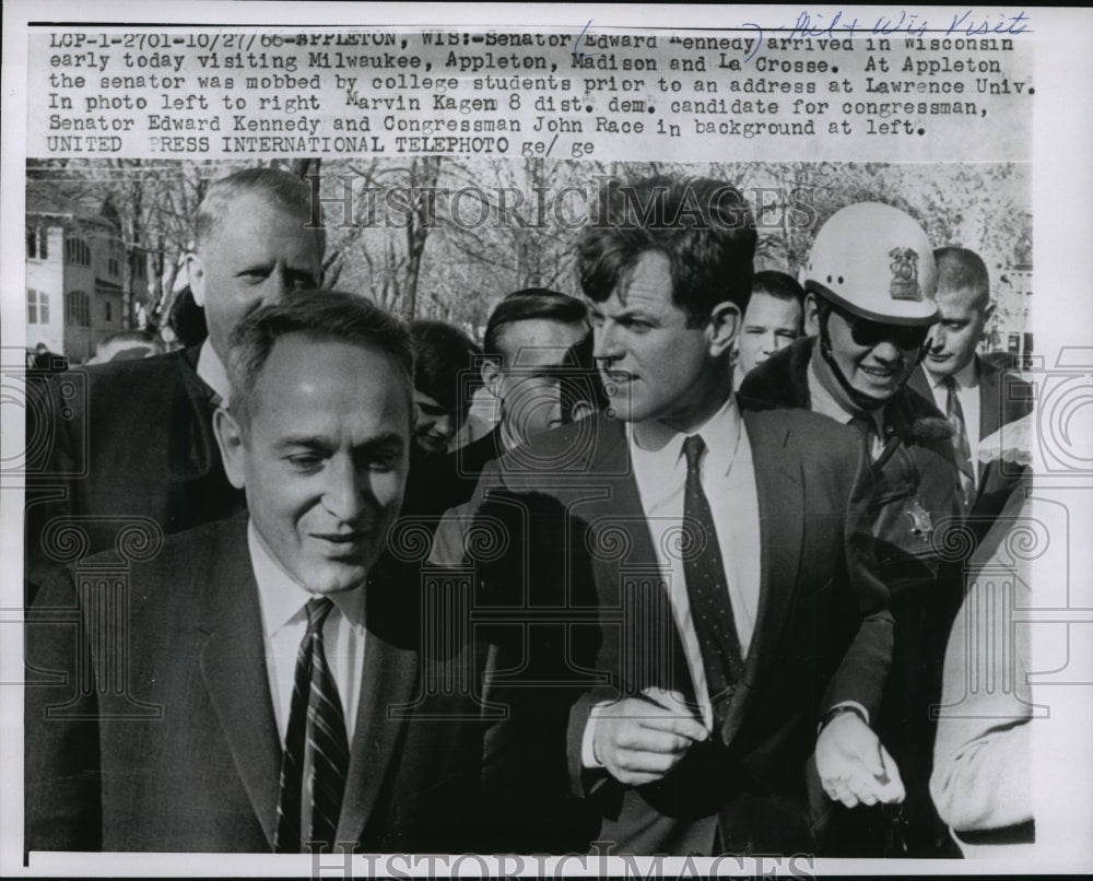 1966 Press Photo Senator Edward Kennedy and others in Appleton, Wisconsin.- Historic Images