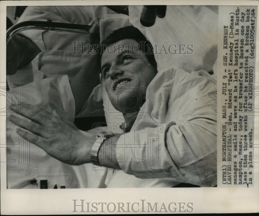 1964 Press Photo Senator Ted Kennedy transfers to Boston hospital after accident- Historic Images