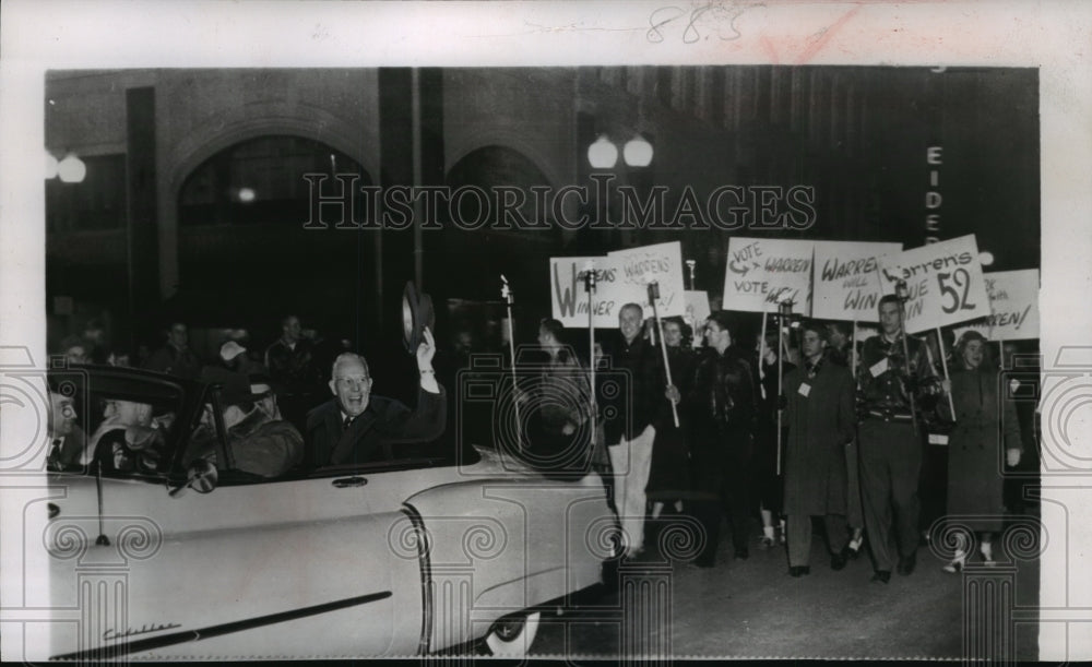 1952 Press Photo Gov. Warren of CA stumps in WI for presidential delegates- Historic Images