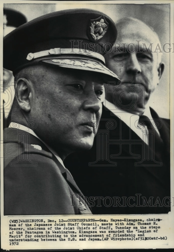 1972 Press Photo Gen Hayao-Kinugasa meets Adm. Thomas H. Moorer, Washington, DC- Historic Images