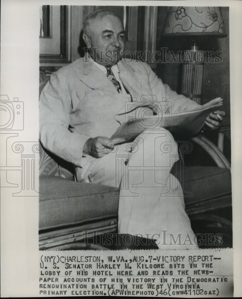 1946 Press Photo Sen. Harley M. Kilgore in hotel lobby, Charleston, WV- Historic Images