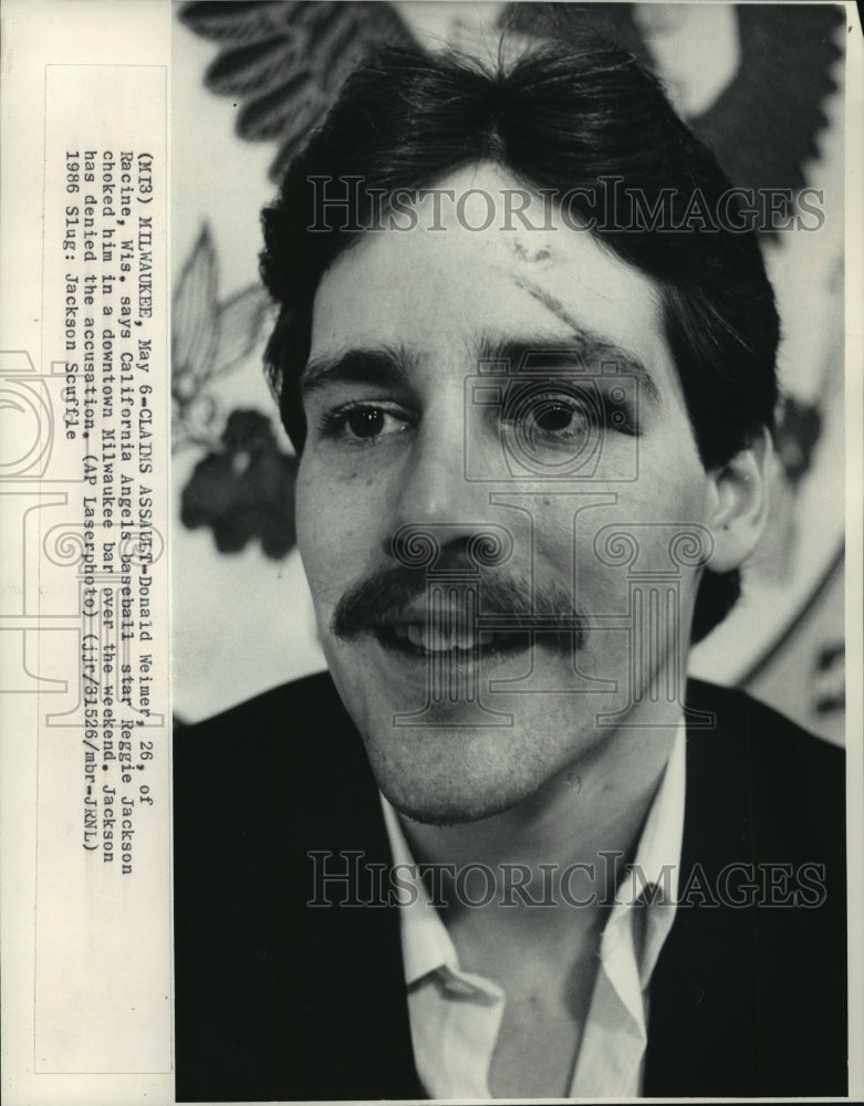 1986 Press Photo Donald Weimer of Racine, WI, accuses Reggie Jackson of assault- Historic Images