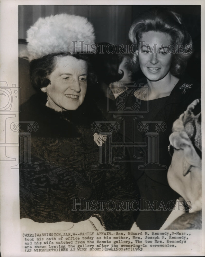 1963 Press Photo Rose and Joan at swearing in ceremony of Senator Edward Kennedy- Historic Images