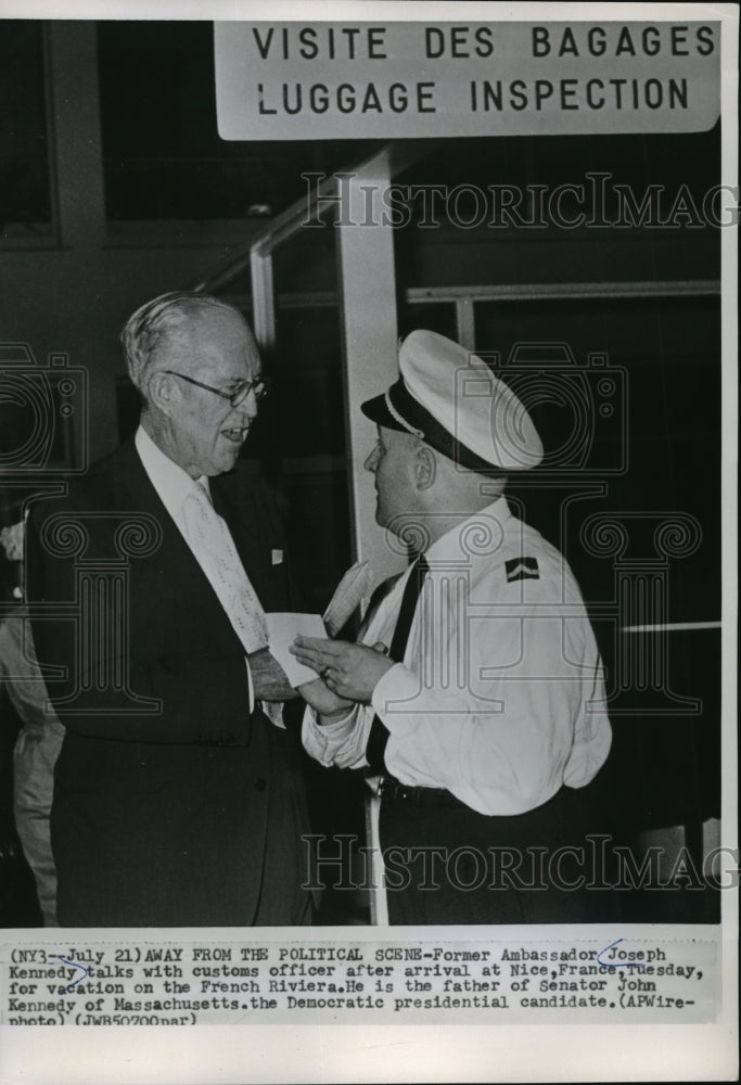 1960 Press Photo Joseph Kennedy arrives in Nice, France for vacation on Riviera.- Historic Images