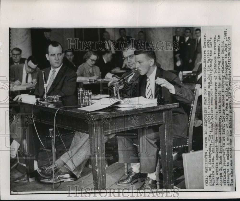 1958 Press Photo Robert Treuer testifies before Senators in Washington- Historic Images