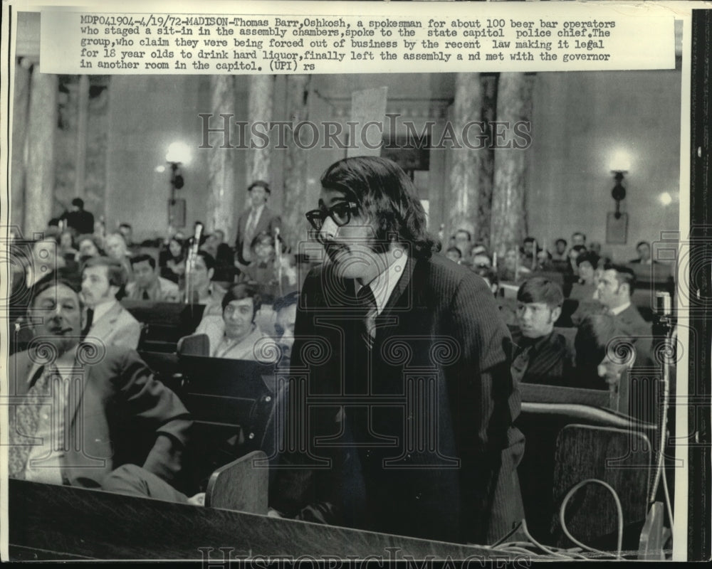 1972 Press Photo Thomas Barr spoke before assembly chambers, Madison, Wisconsin- Historic Images