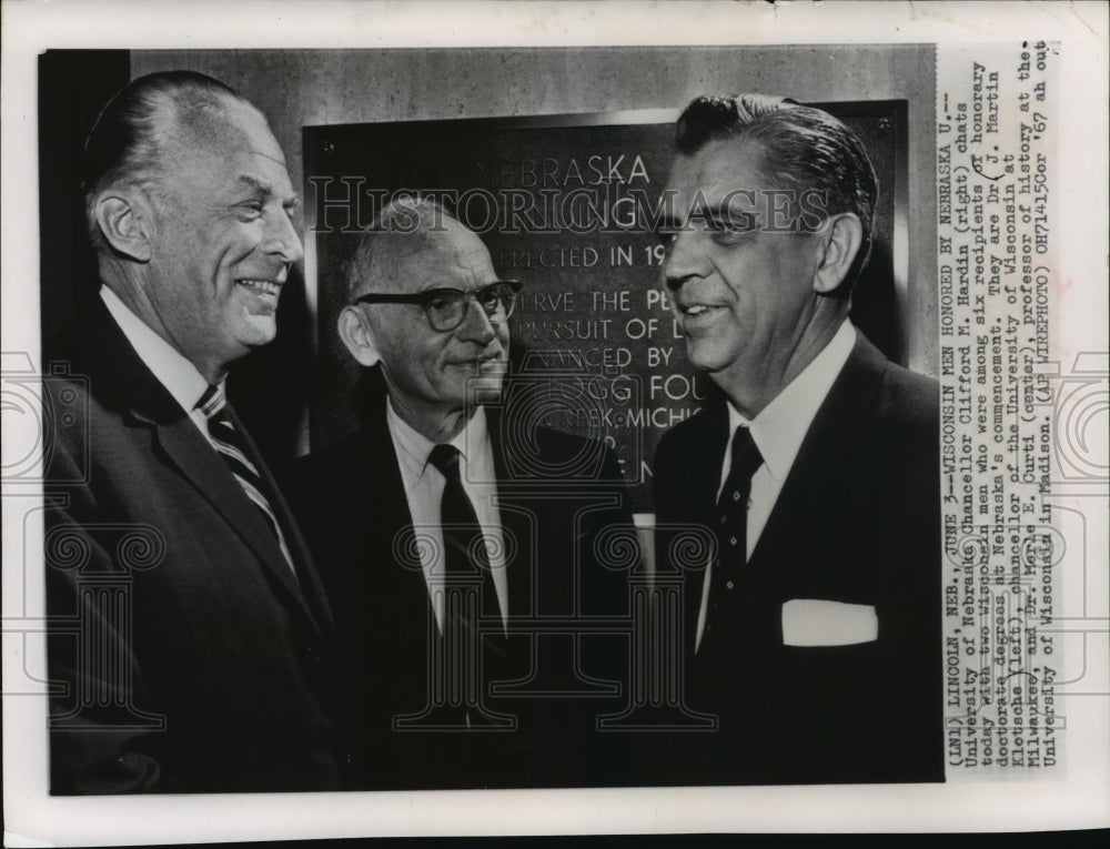 1967 Press Photo Two Wisconsin men receive honorary doctorates from Univ of Neb.- Historic Images