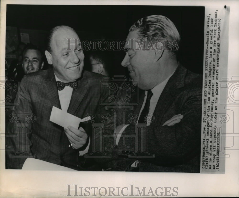 1961 Press Photo L.A. Dodgers General manager, E.J. Pavasi at draft meeting, FL- Historic Images