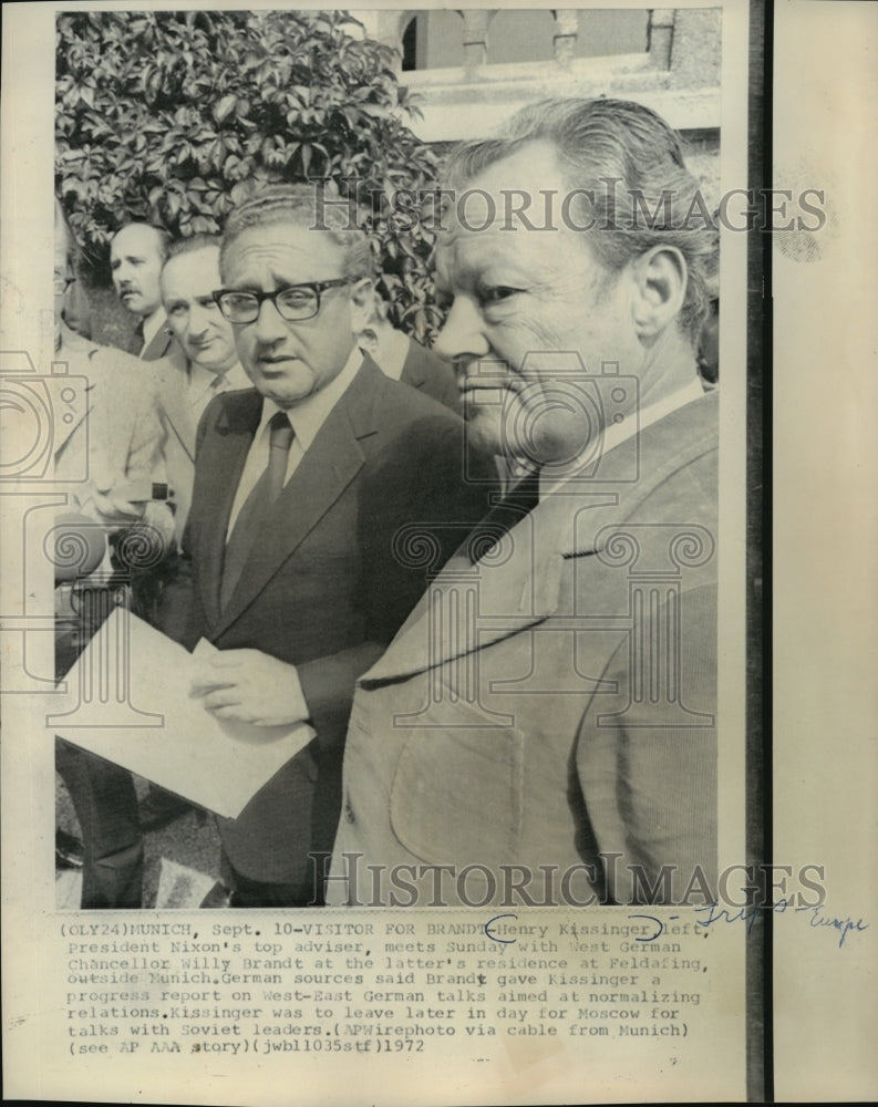 1972 Press Photo President Adviser Henry Kissinger &amp; West German&#39;s Willy Brandt- Historic Images