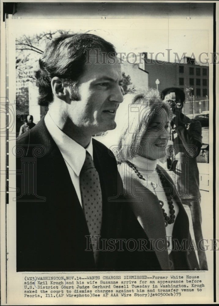 1973 Press Photo Former Aide Egil Krogh &amp; Wife, United States District Court- Historic Images