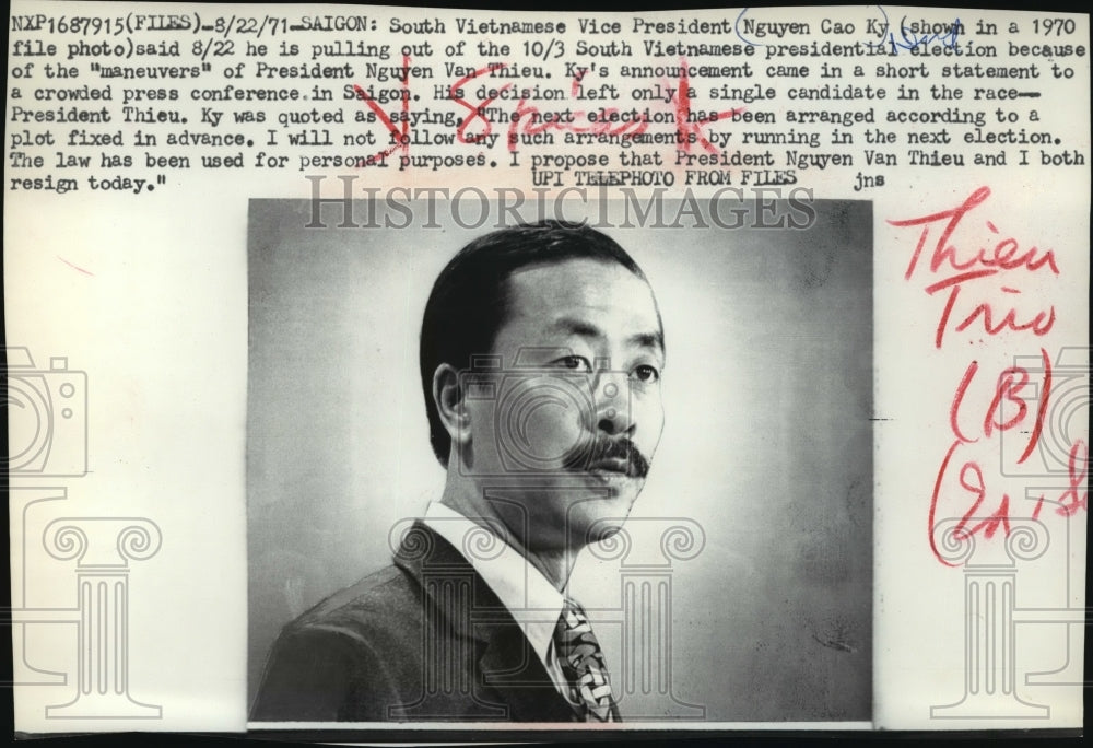 1970 Press Photo South Vietnamese Vice President, Nguyen Cao Ky - mjw04370- Historic Images