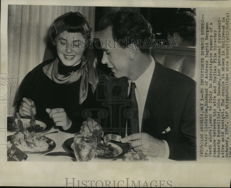 Load image into Gallery viewer, 1947 Press Photo Dr. Peter Lindstom &amp; his wife, Ingrid Bergman, in Hollywood
