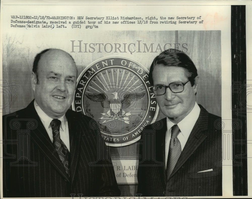 1972 Press Photo Defense secretary designate Elliot Richardson with Melvin Laird- Historic Images