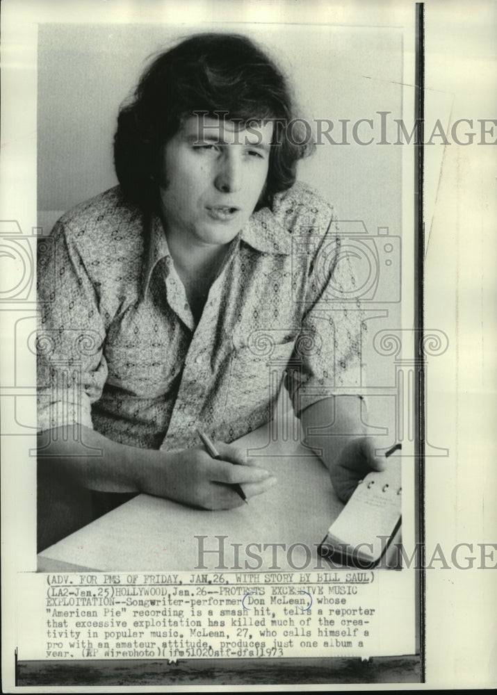 1973 Press Photo Songwriter-performer Don McLean - mjw05329- Historic Images
