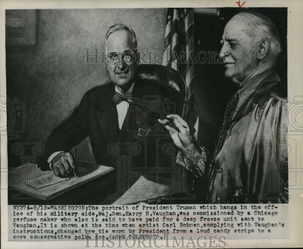 1949 Press Photo President Truman&#39;s portrait &amp; artist Carl Bohnen - mjw06052- Historic Images