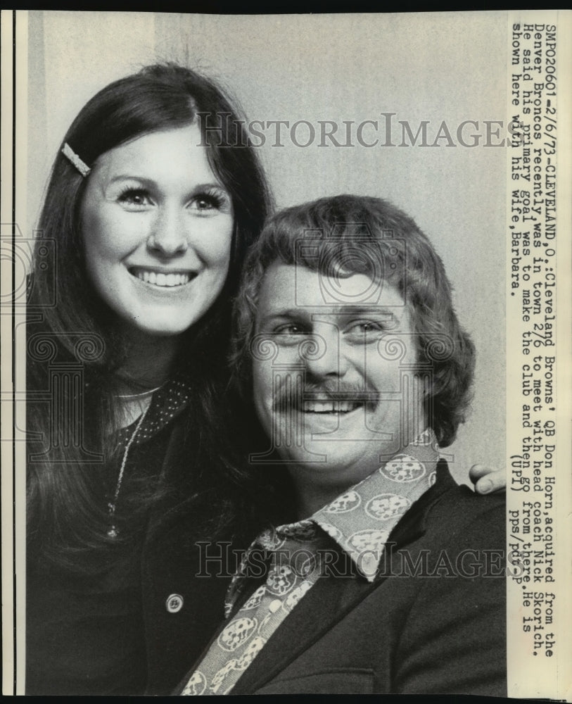 1973 Press Photo Don Horn of the Cleveland Browns with his wife, Barbara- Historic Images