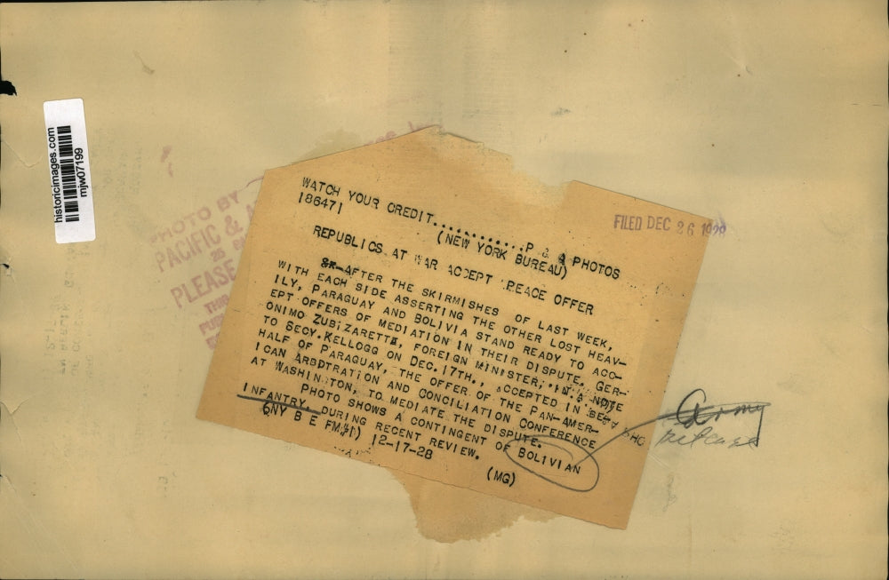 1928 Press Photo The Bolivian infantry stands at attention during recent review