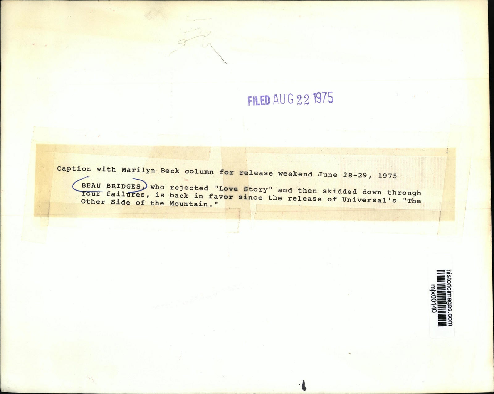 1975 Press Photo Beau Bridges is back in The Other Side of the Mountain