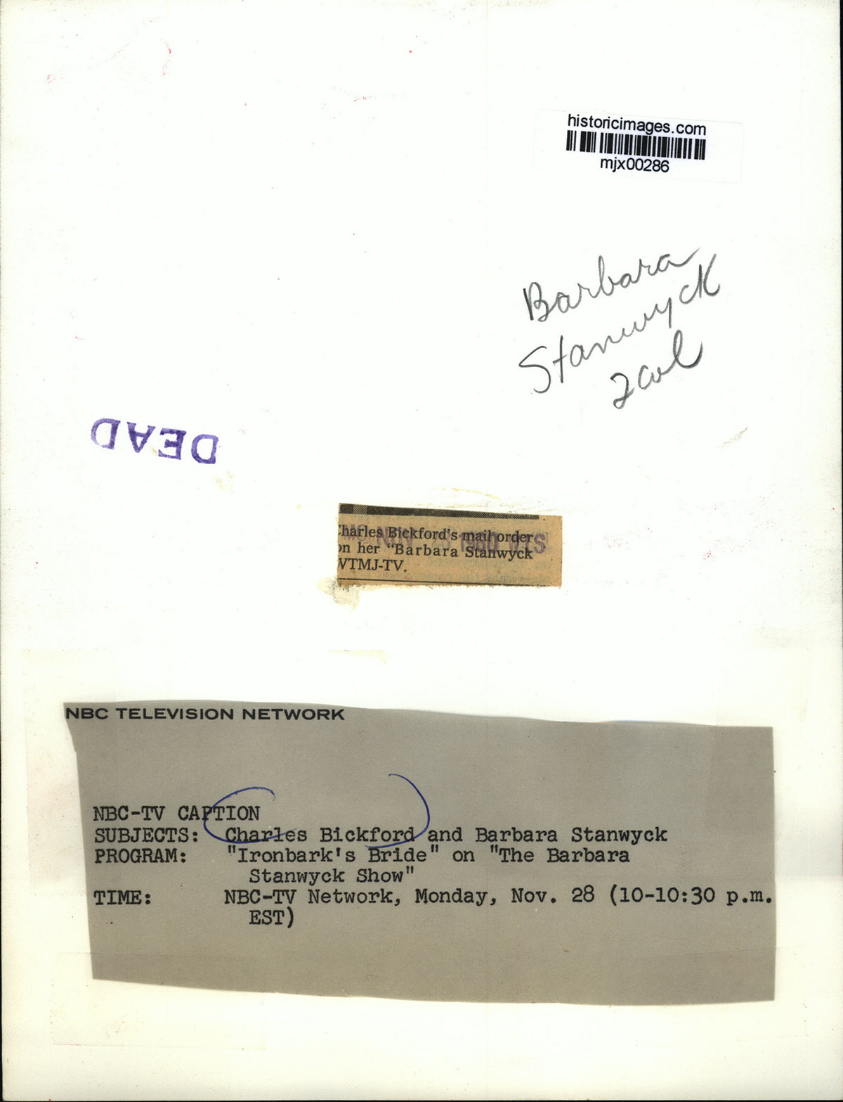 1980 Press Photo Charles Bickford & B. Stanwyck in The Barbara Stanwyck Show