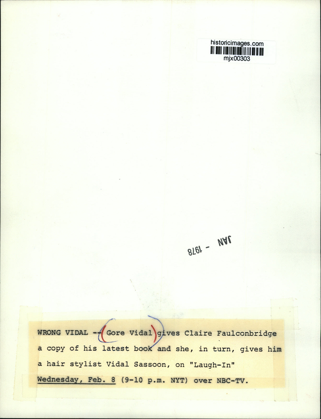 1978 Press Photo Gore Vidal & Claire Faulconbridge on Laugh-In - mjx00303