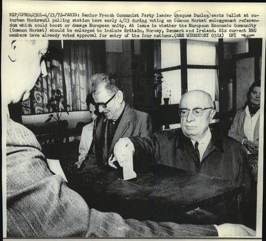 1972 Press Photo Senior French Communist Party leader Jacques Duclos cats ballot